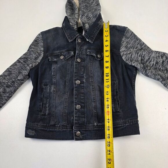 Free People Cropped Denim Button Up Jacket Sz Small Distressed Detachable Hood - Picture 5 of 12